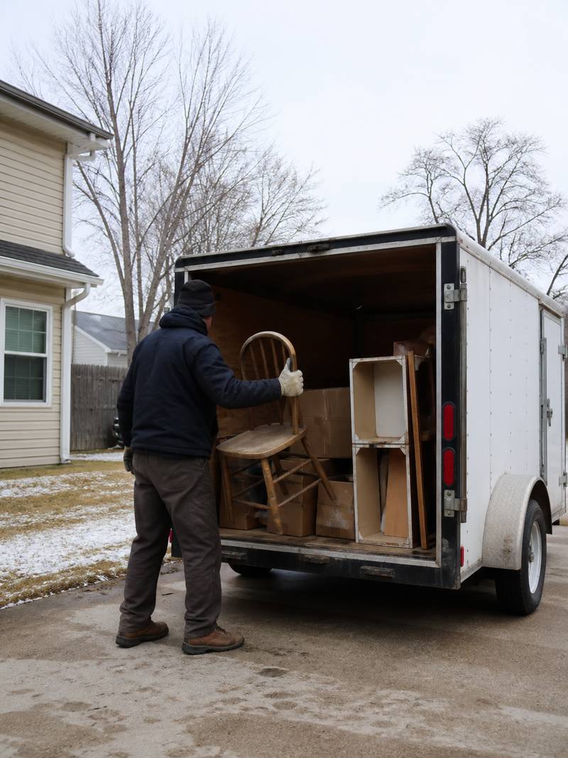 Household junk being loaded into a utility trailer